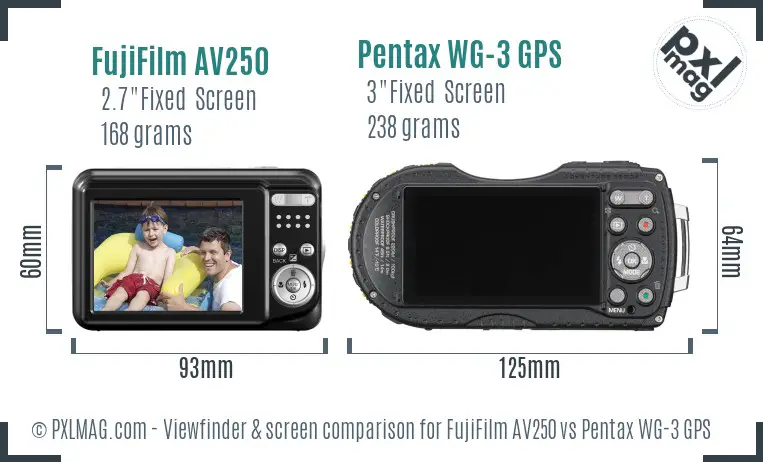 FujiFilm AV250 vs Pentax WG-3 GPS Screen and Viewfinder comparison