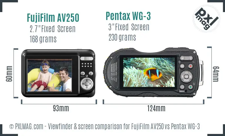 FujiFilm AV250 vs Pentax WG-3 Screen and Viewfinder comparison