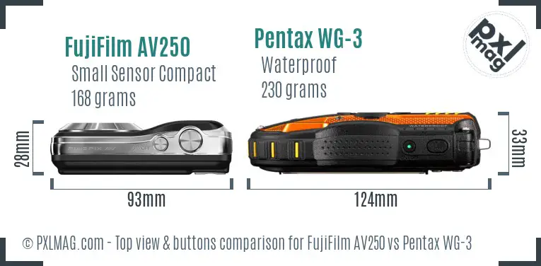 FujiFilm AV250 vs Pentax WG-3 top view buttons comparison