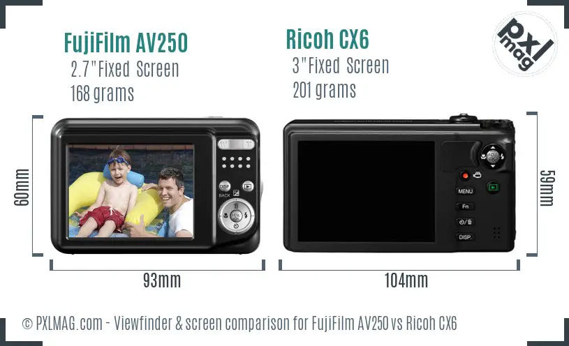 FujiFilm AV250 vs Ricoh CX6 Screen and Viewfinder comparison FujiFilm AV250 vs Ricoh CX6 Screen and Viewfinder comparison