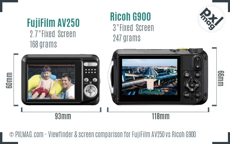 FujiFilm AV250 vs Ricoh G900 Screen and Viewfinder comparison
