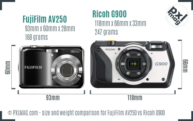 FujiFilm AV250 vs Ricoh G900 size comparison
