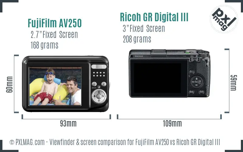 FujiFilm AV250 vs Ricoh GR Digital III Screen and Viewfinder comparison FujiFilm AV250 vs Ricoh GR Digital III Screen and Viewfinder comparison