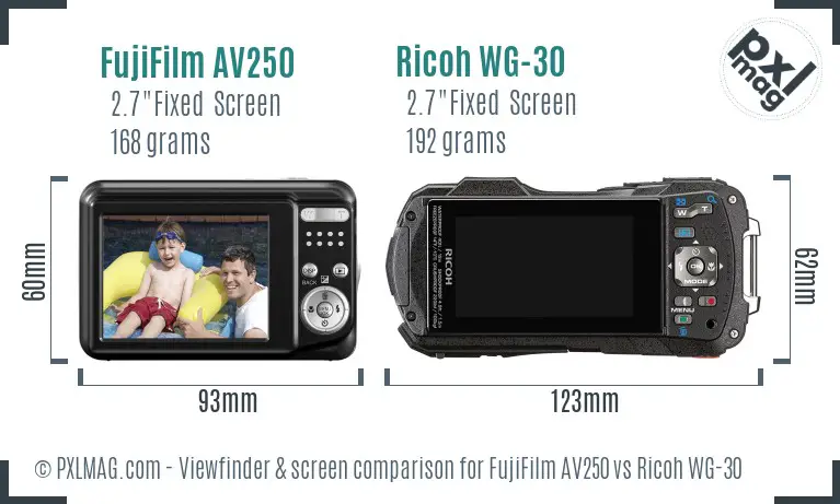 FujiFilm AV250 vs Ricoh WG-30 Screen and Viewfinder comparison