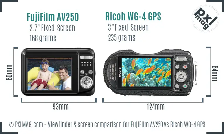 FujiFilm AV250 vs Ricoh WG-4 GPS Screen and Viewfinder comparison