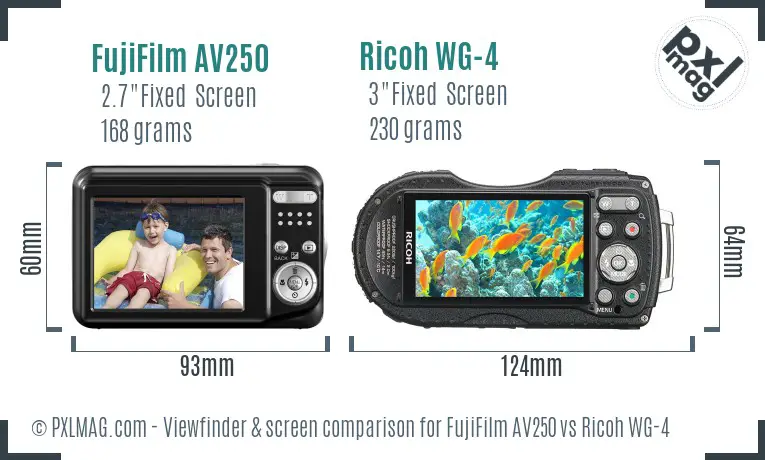 FujiFilm AV250 vs Ricoh WG-4 Screen and Viewfinder comparison