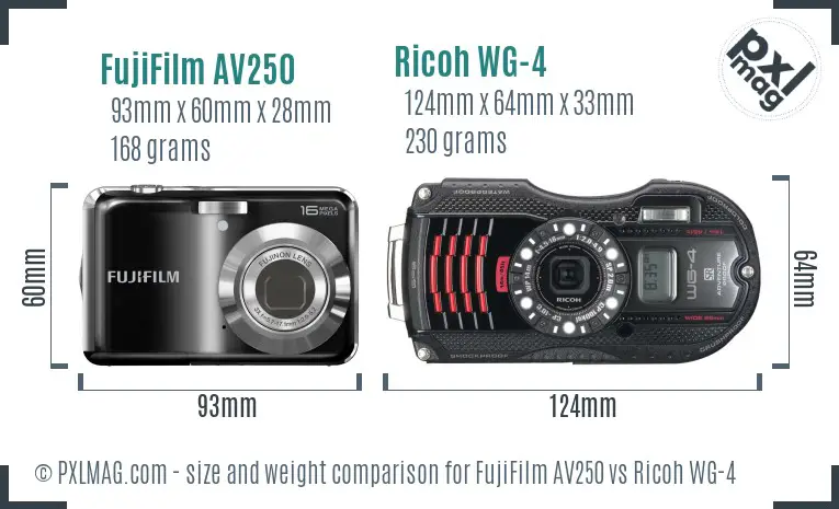 FujiFilm AV250 vs Ricoh WG-4 size comparison