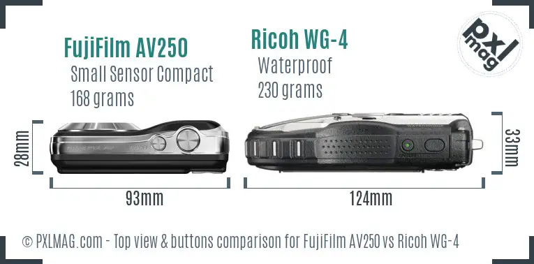 FujiFilm AV250 vs Ricoh WG-4 top view buttons comparison