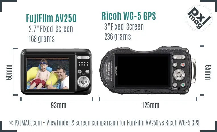 FujiFilm AV250 vs Ricoh WG-5 GPS Screen and Viewfinder comparison