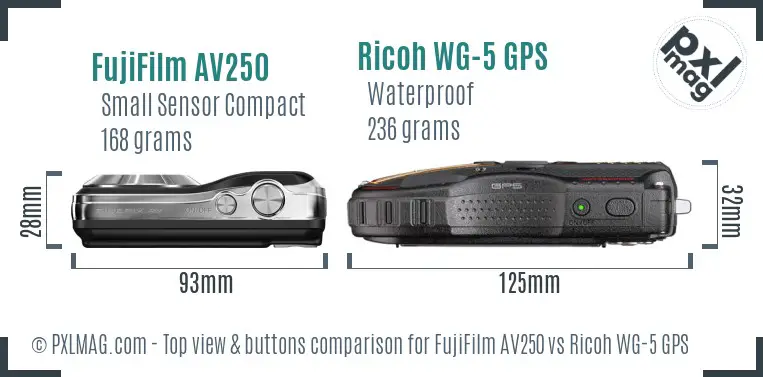 FujiFilm AV250 vs Ricoh WG-5 GPS top view buttons comparison
