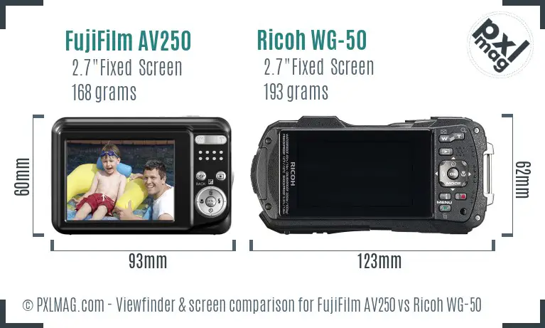 FujiFilm AV250 vs Ricoh WG-50 Screen and Viewfinder comparison