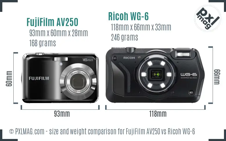 FujiFilm AV250 vs Ricoh WG-6 size comparison FujiFilm AV250 vs Ricoh WG-6 size comparison
