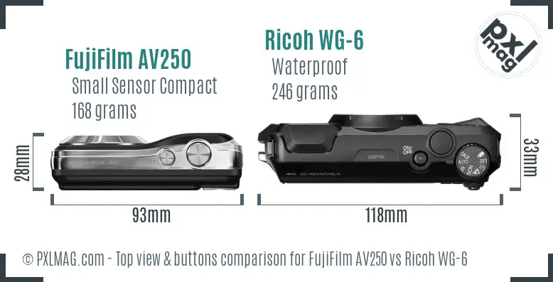 FujiFilm AV250 vs Ricoh WG-6 top view buttons comparison