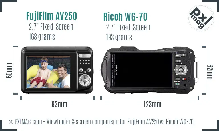FujiFilm AV250 vs Ricoh WG-70 Screen and Viewfinder comparison