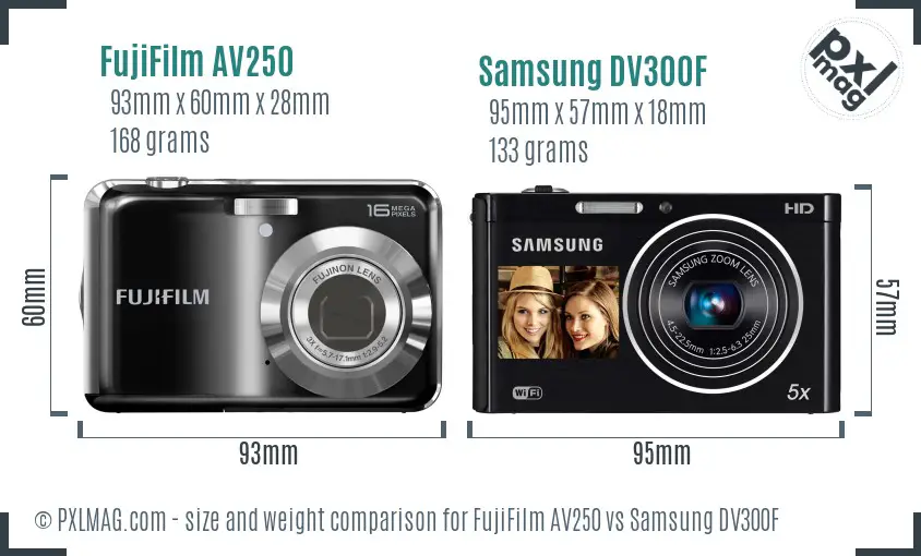 FujiFilm AV250 vs Samsung DV300F size comparison