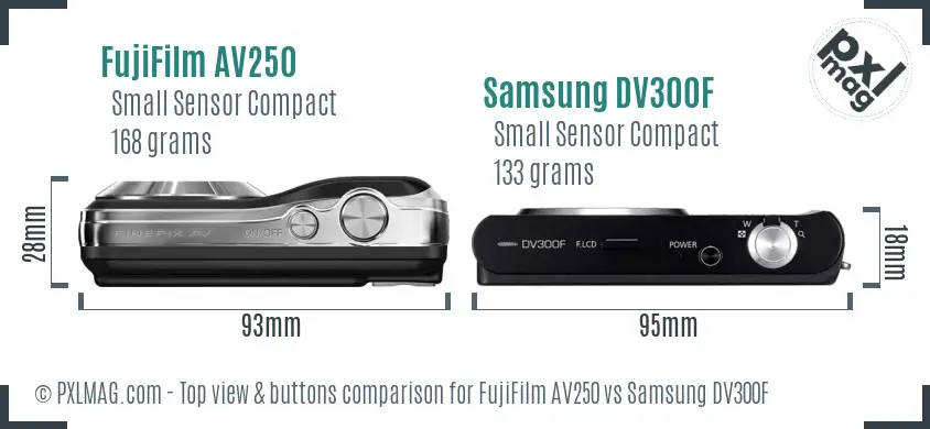 FujiFilm AV250 vs Samsung DV300F top view buttons comparison