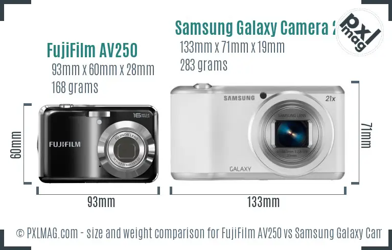 FujiFilm AV250 vs Samsung Galaxy Camera 2 size comparison