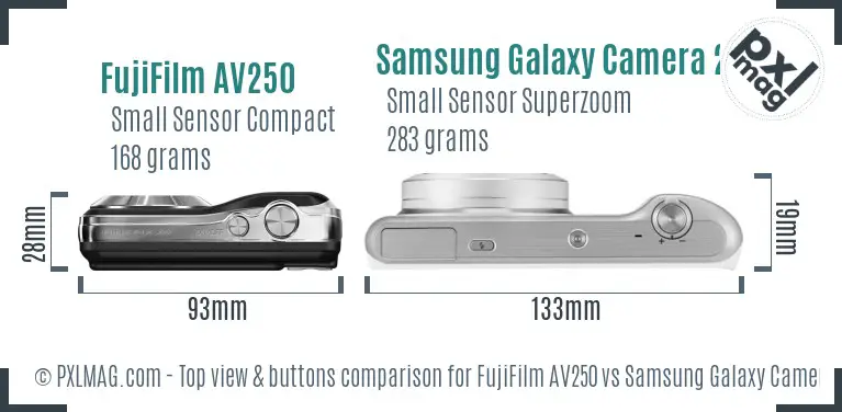 FujiFilm AV250 vs Samsung Galaxy Camera 2 top view buttons comparison