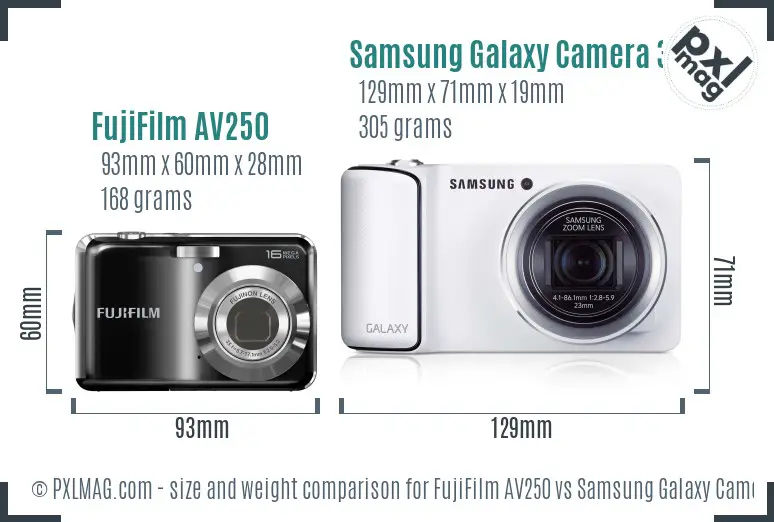FujiFilm AV250 vs Samsung Galaxy Camera 3G size comparison