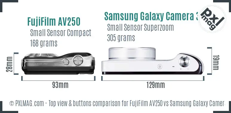FujiFilm AV250 vs Samsung Galaxy Camera 3G top view buttons comparison