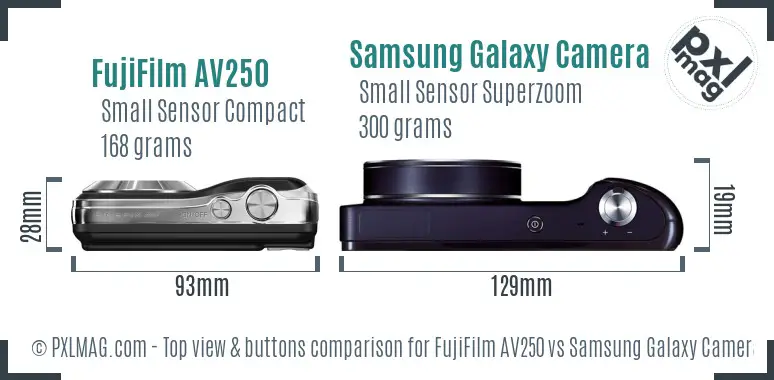 FujiFilm AV250 vs Samsung Galaxy Camera top view buttons comparison