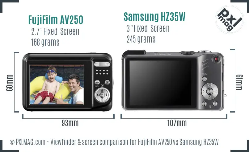 FujiFilm AV250 vs Samsung HZ35W Screen and Viewfinder comparison