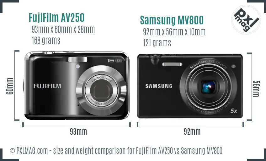 FujiFilm AV250 vs Samsung MV800 size comparison