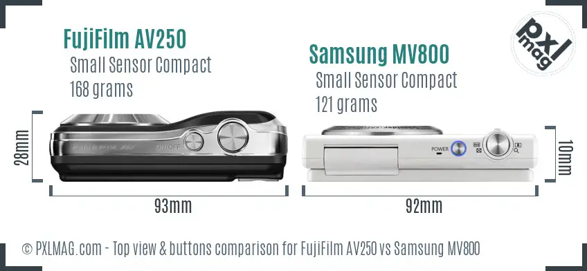 FujiFilm AV250 vs Samsung MV800 top view buttons comparison