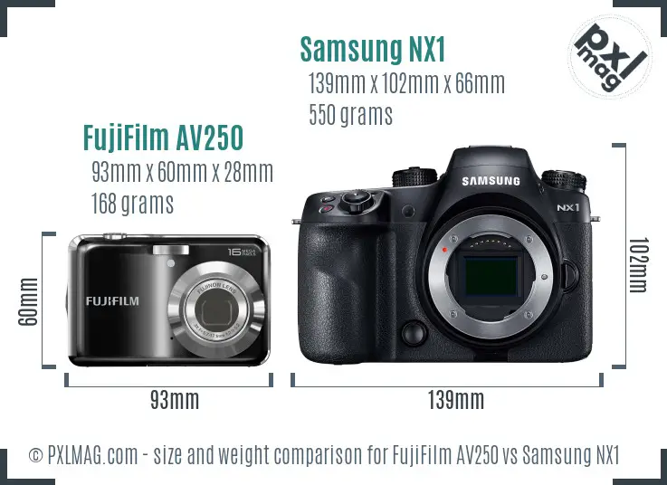 FujiFilm AV250 vs Samsung NX1 size comparison