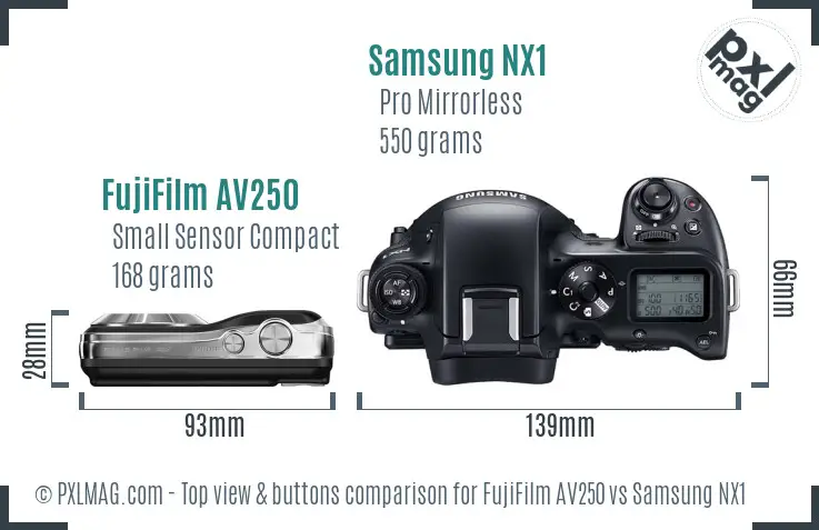 FujiFilm AV250 vs Samsung NX1 top view buttons comparison
