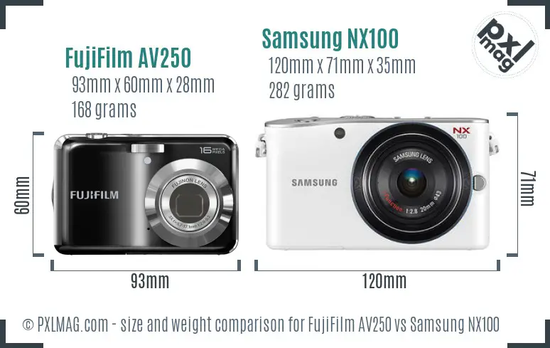 FujiFilm AV250 vs Samsung NX100 size comparison