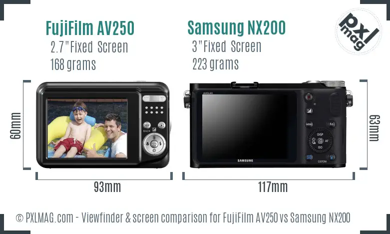 FujiFilm AV250 vs Samsung NX200 Screen and Viewfinder comparison