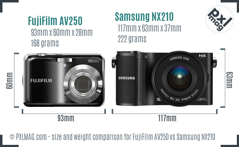 FujiFilm AV250 vs Samsung NX210 size comparison