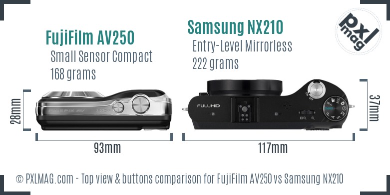 FujiFilm AV250 vs Samsung NX210 top view buttons comparison