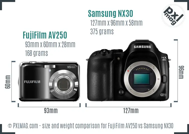 FujiFilm AV250 vs Samsung NX30 size comparison
