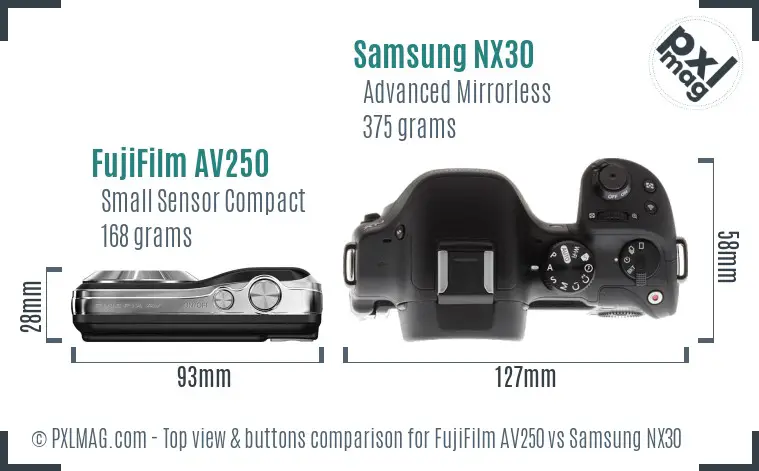 FujiFilm AV250 vs Samsung NX30 top view buttons comparison