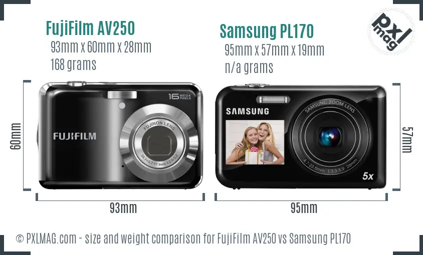 FujiFilm AV250 vs Samsung PL170 size comparison FujiFilm AV250 vs Samsung PL170 size comparison