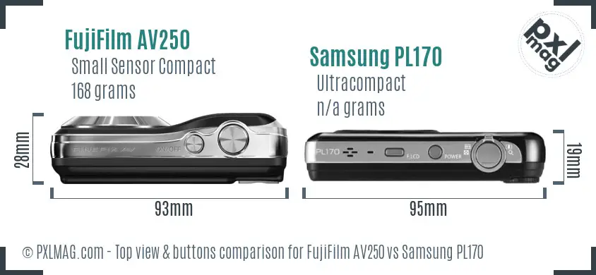 FujiFilm AV250 vs Samsung PL170 top view buttons comparison FujiFilm AV250 vs Samsung PL170 top view buttons comparison