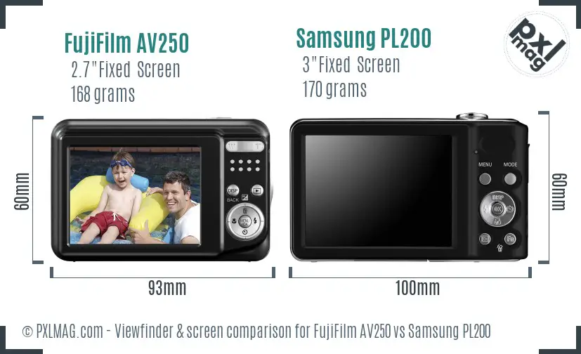 FujiFilm AV250 vs Samsung PL200 Screen and Viewfinder comparison