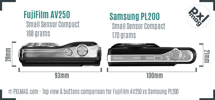 FujiFilm AV250 vs Samsung PL200 top view buttons comparison