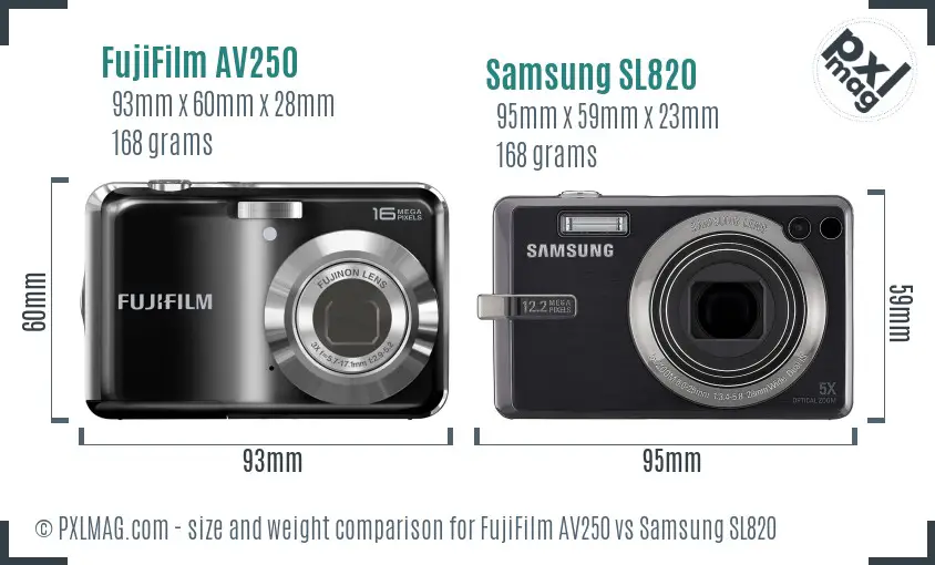 FujiFilm AV250 vs Samsung SL820 size comparison