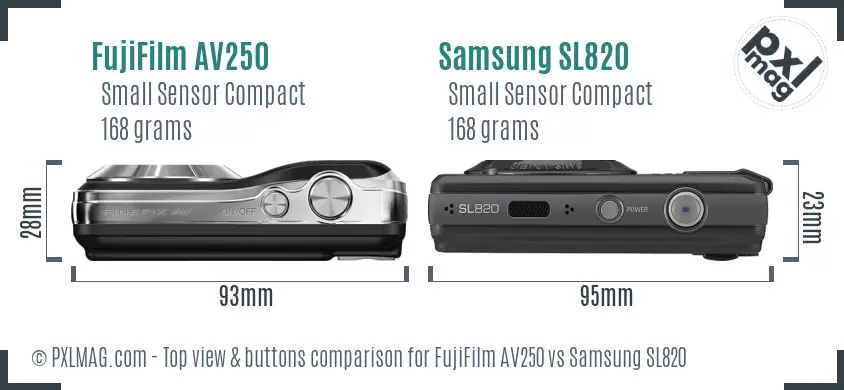 FujiFilm AV250 vs Samsung SL820 top view buttons comparison