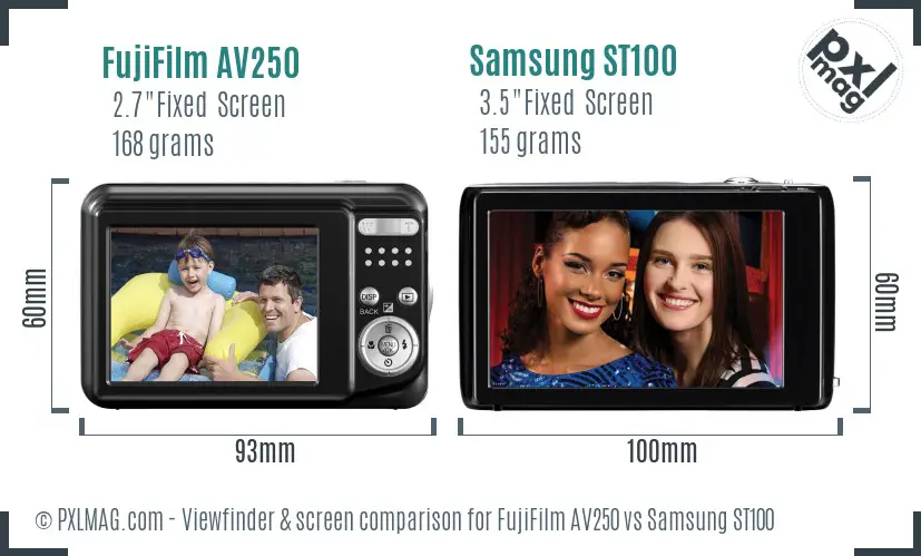 FujiFilm AV250 vs Samsung ST100 Screen and Viewfinder comparison