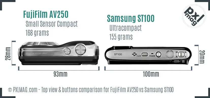 FujiFilm AV250 vs Samsung ST100 top view buttons comparison