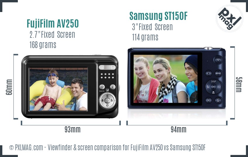 FujiFilm AV250 vs Samsung ST150F Screen and Viewfinder comparison