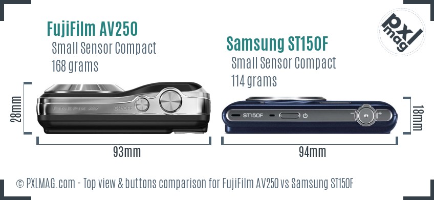 FujiFilm AV250 vs Samsung ST150F top view buttons comparison