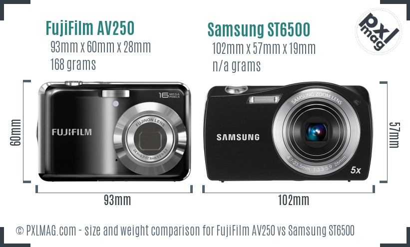 FujiFilm AV250 vs Samsung ST6500 size comparison