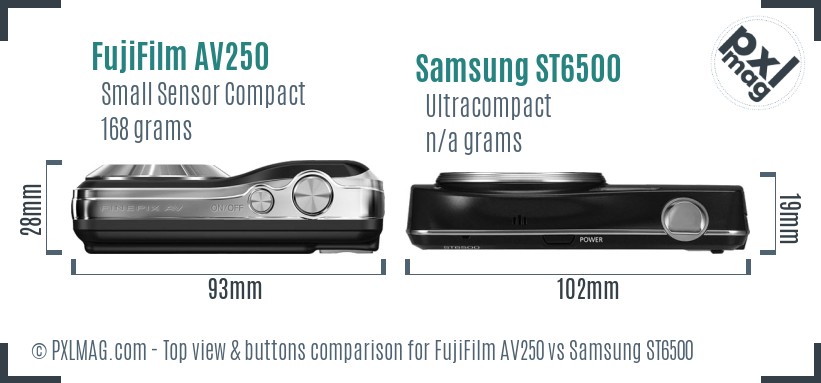FujiFilm AV250 vs Samsung ST6500 top view buttons comparison