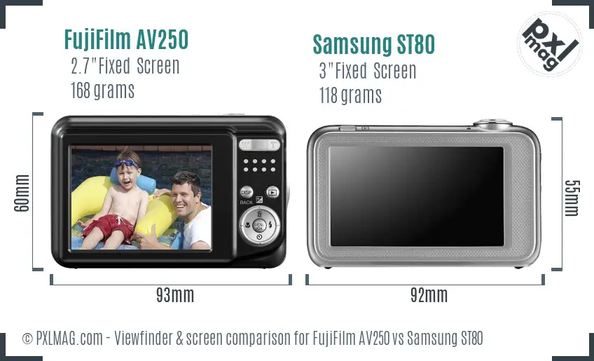 FujiFilm AV250 vs Samsung ST80 Screen and Viewfinder comparison
