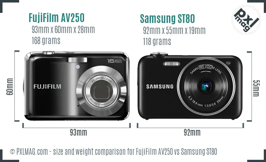FujiFilm AV250 vs Samsung ST80 size comparison FujiFilm AV250 vs Samsung ST80 size comparison